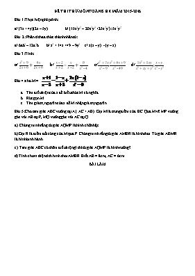 Đề thi thử môn Toán 8 HK I năm 2015-2016